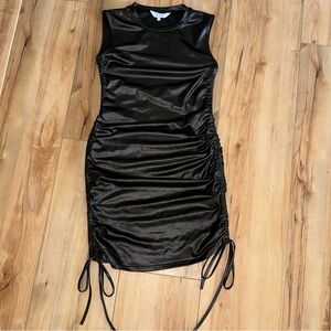 ❌SOLD❌ Amisu Black Stretch Faux Leather Ruched Mini Dress Adjustable Medium